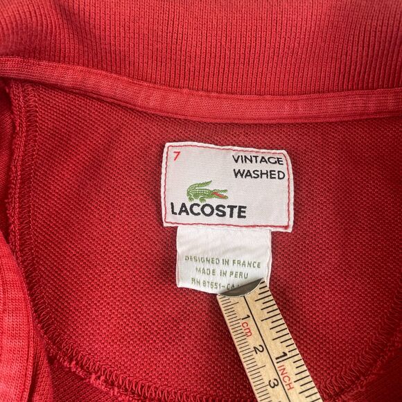Lacoste Polo Shirt Men 2XL 7 Red Vintage Washed Pique Cotton Crocodile Logo Prep - Picture 6 of 7